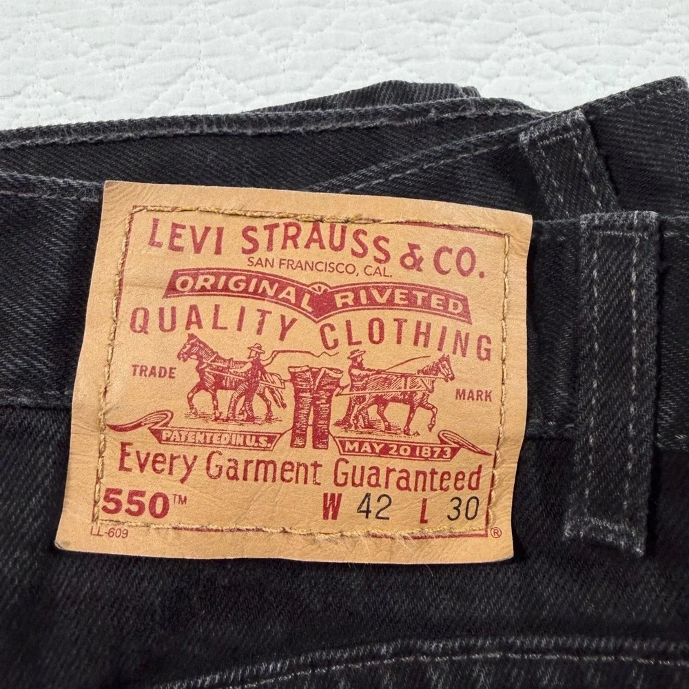 Vtg 90s Levis 550 Men Black Relaxed Fit Jeans 42x30 (Fit 40x30) USA Made Red Tab